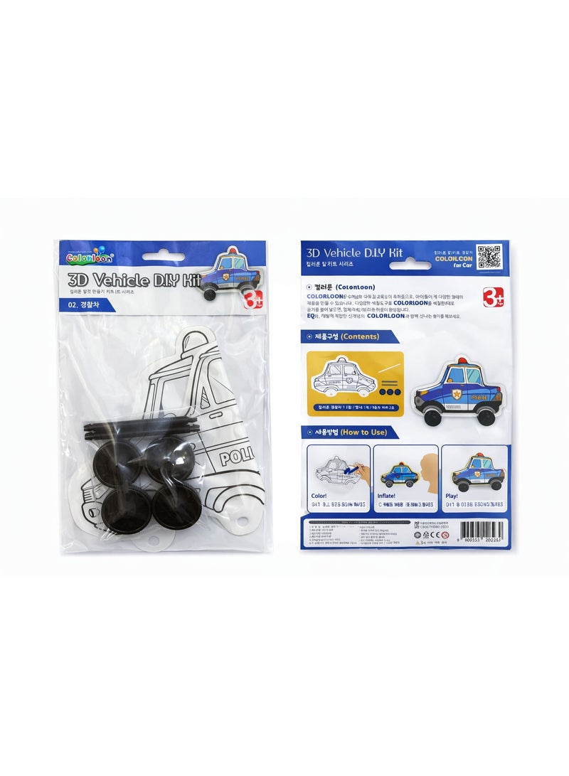 3D DIY Police Car Kit for Kids | Color, Assemble & Play Vehicle Craft Set | Educational Paper Toy | Fine Motor Skills Activity | Ages 3 & Above